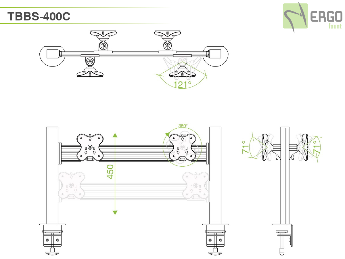 Настольное крепление back-to-back для 4 мониторов ErgoFount TBBS-400C