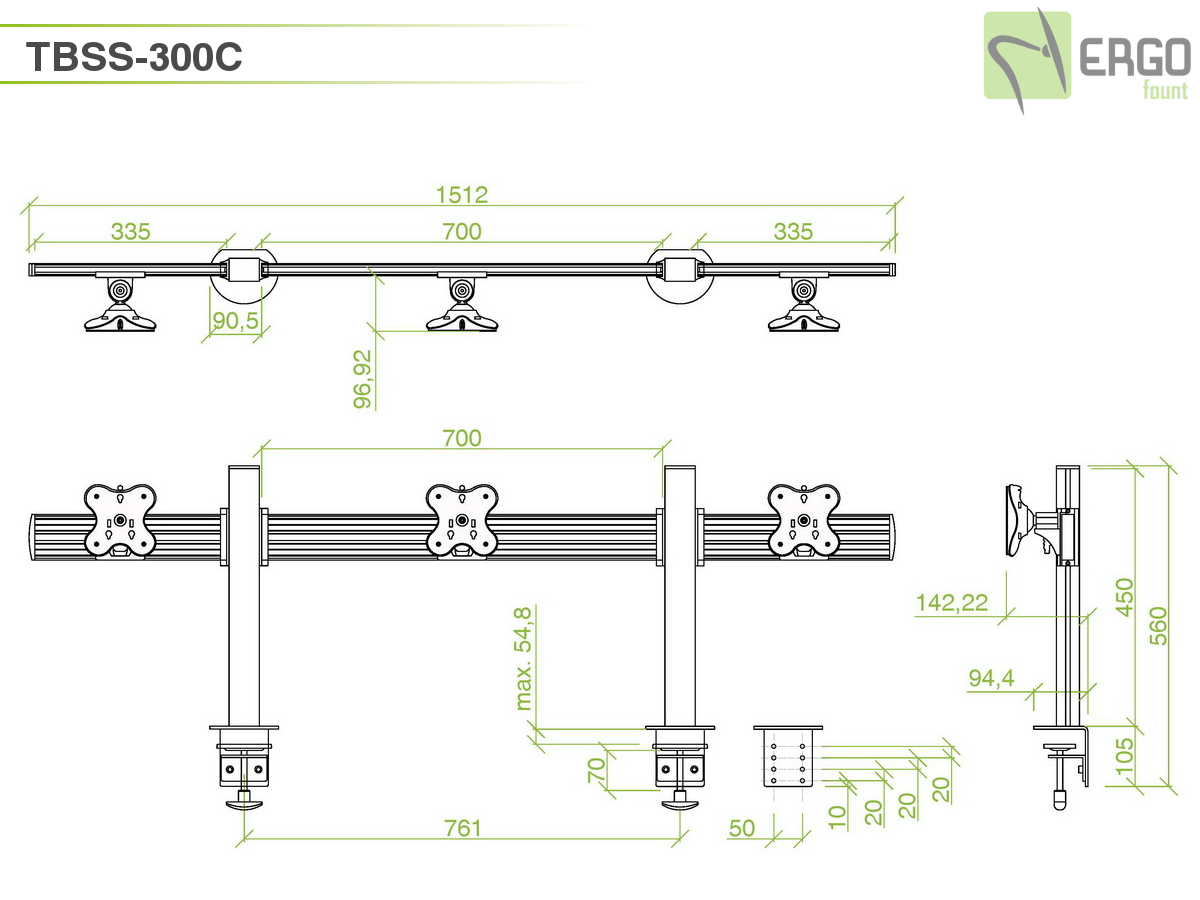 Настольное крепление для 3 мониторов ErgoFount TBSS-300C