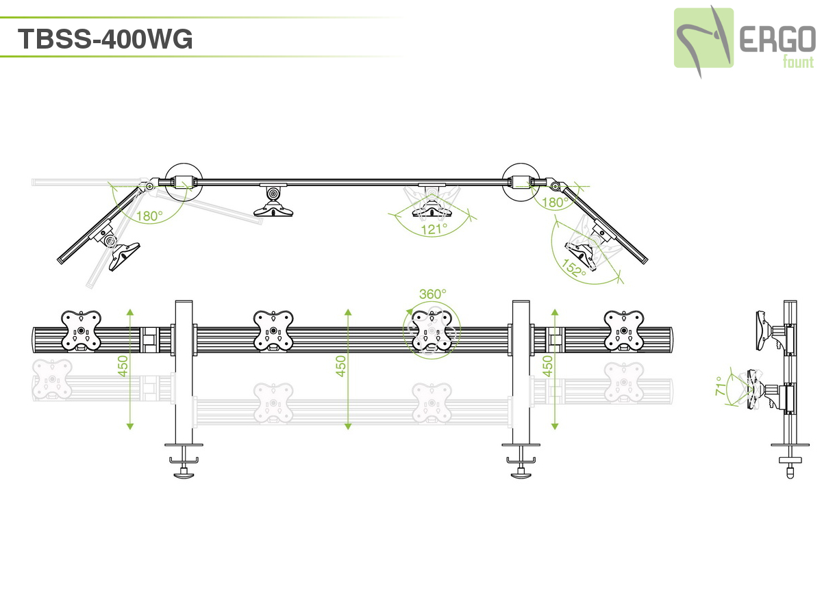Настольное крепление для 4 мониторов ErgoFount TBSS-400WG