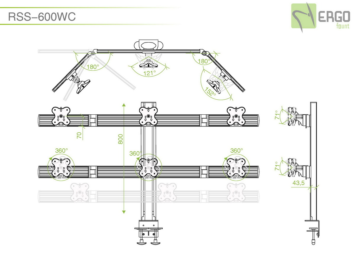 Настольное крепление для 6 мониторов ErgoFount RSS-600WC