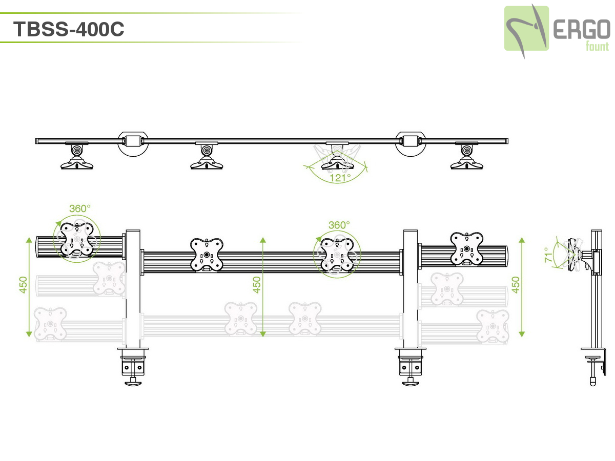 Настольное крепление для 4 мониторов ErgoFount TBSS-400C