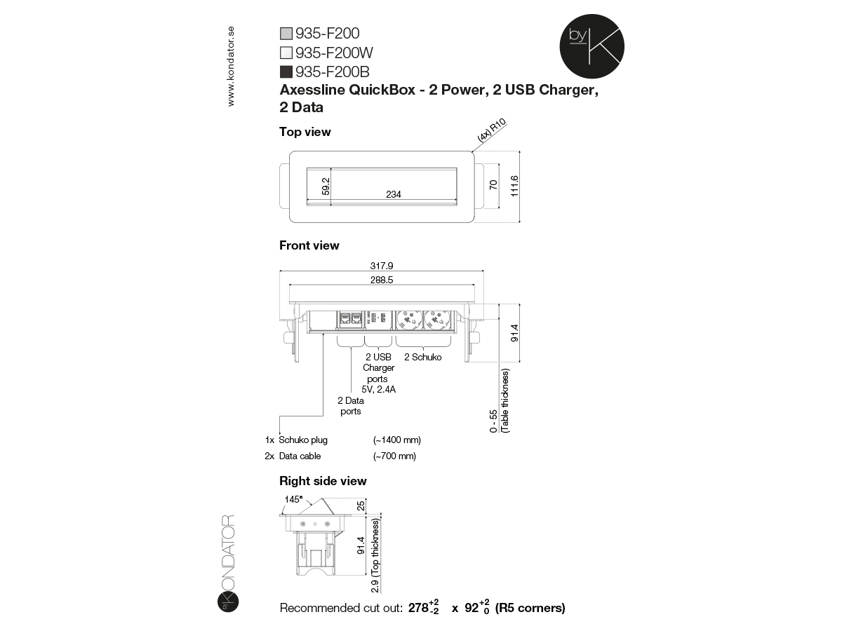 Встраиваемый розеточный блок Kondator 935-F200