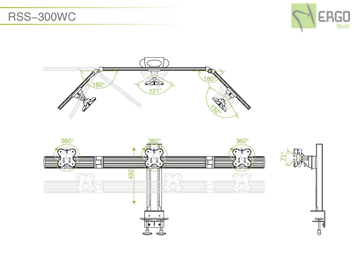 Настольное крепление для 3 мониторов RSS-300WC