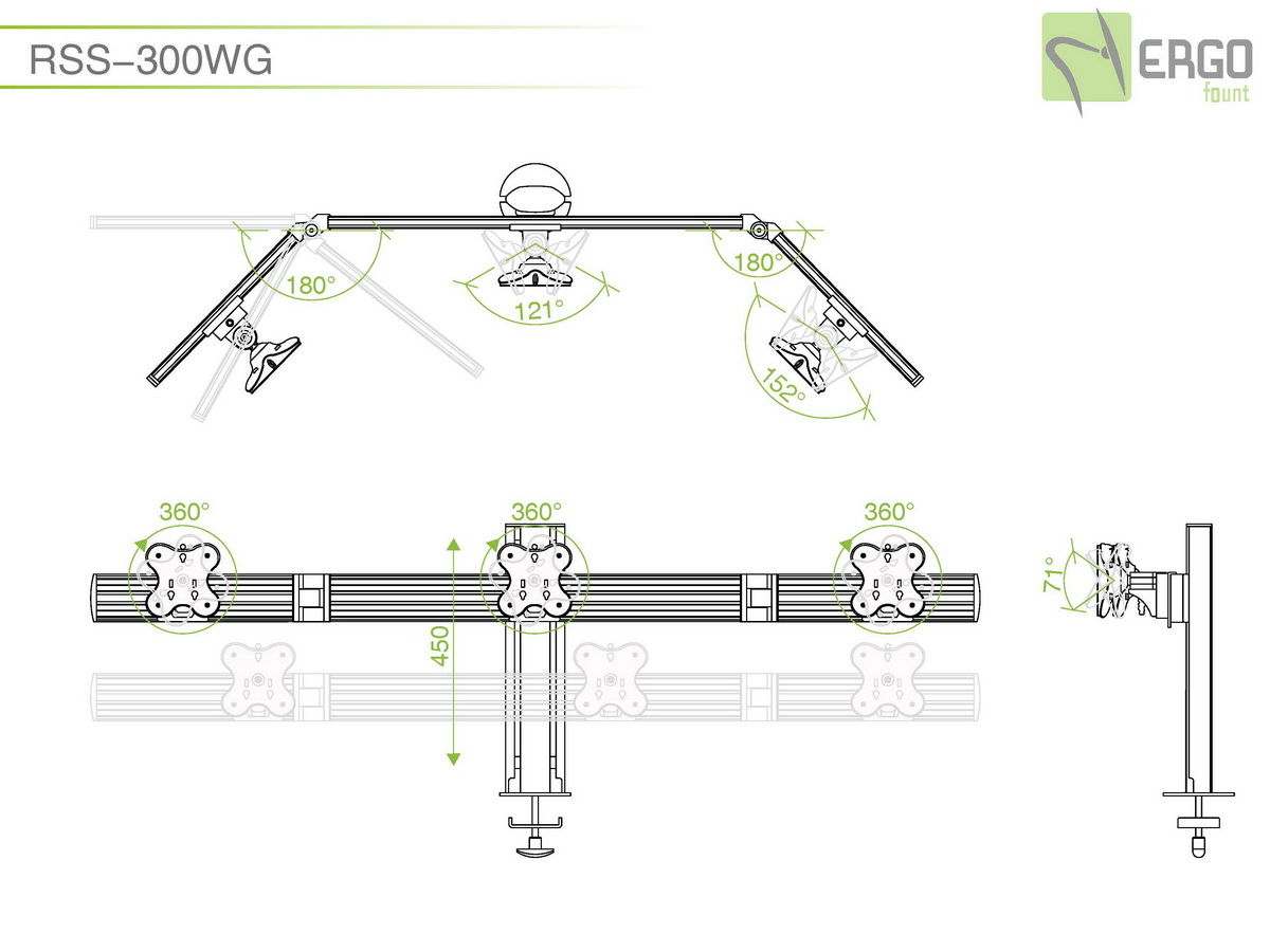 Настольное крепление для 3 мониторов ErgoFount RSS-300WG