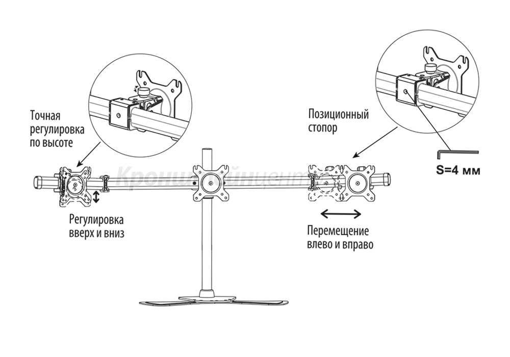 Кронштейн на 3 монитора Cactus CS-VM-MP330S-AL