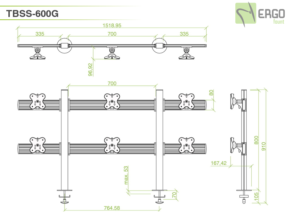 Настольное крепление для 6 мониторов ErgoFount TBSS-600G