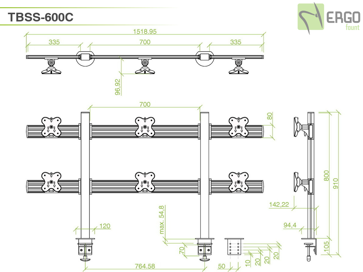 Настольное крепление для 6 мониторов ErgoFount TBSS-600C