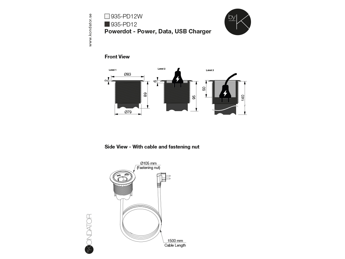 Встраиваемая розетка Kondator Powerdot 935-PD12W белая