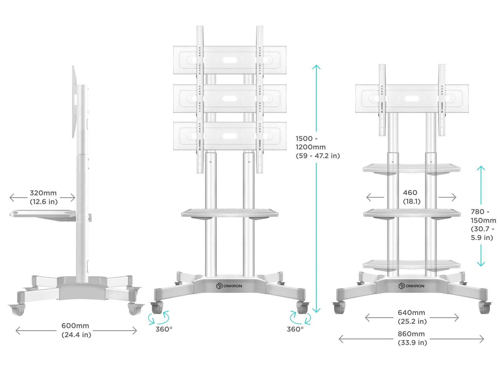 Мобильная стойка для ТВ ONKRON TS1351 белая