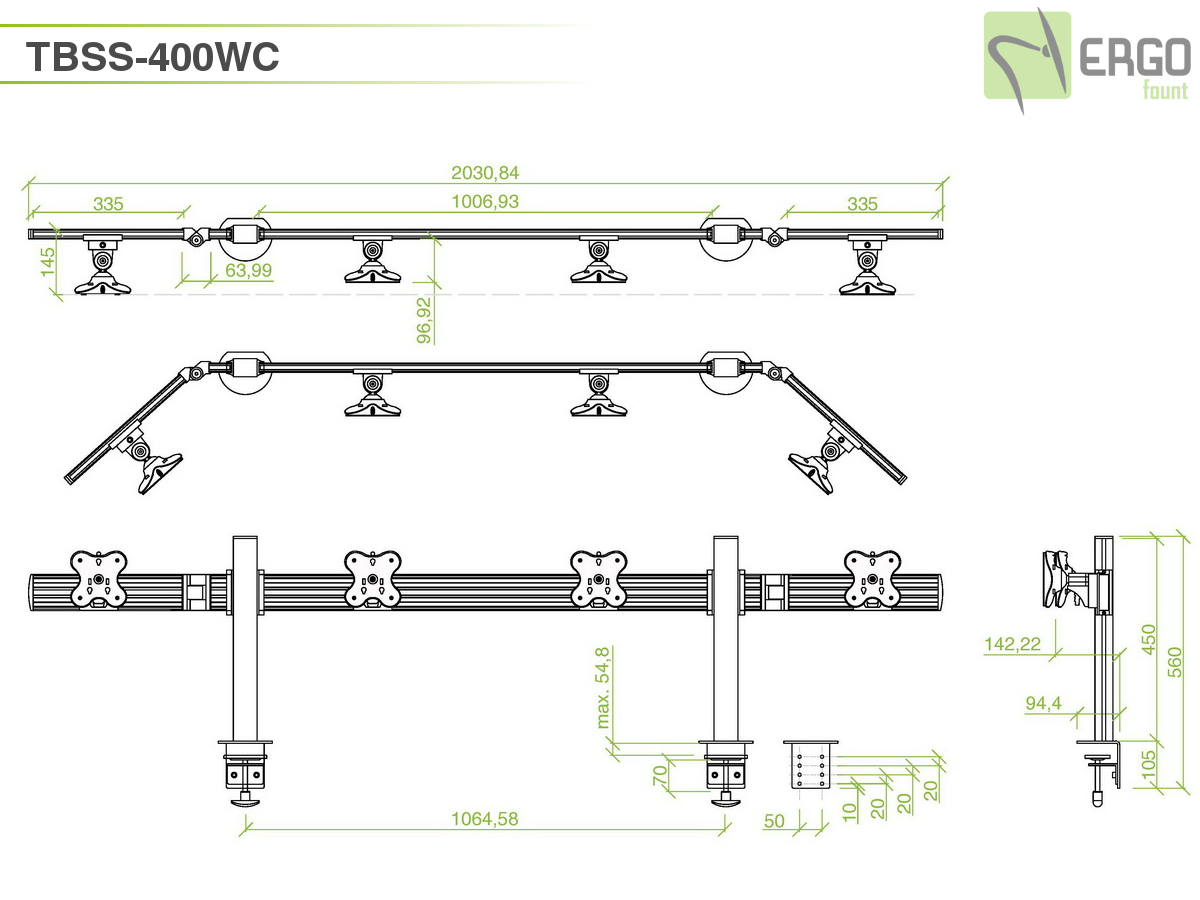 Настольное крепление для 4 мониторов ErgoFount TBSS-400WC