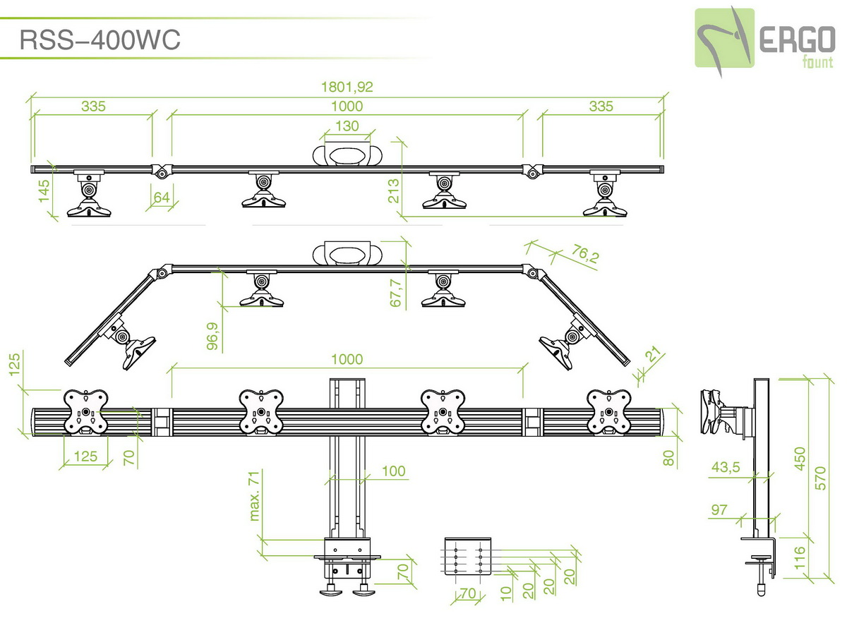 Настольное крепление для 4 мониторов ErgoFount RSS-400WC