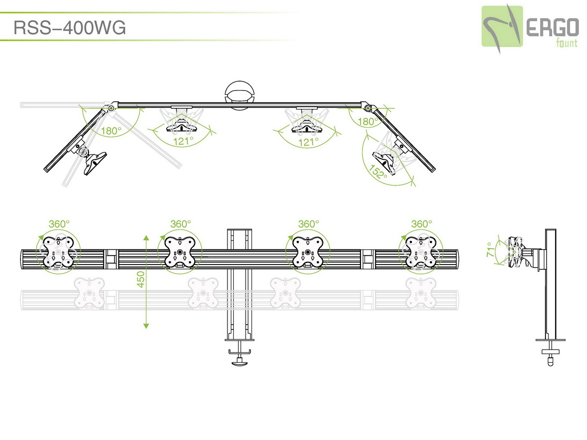 Настольное крепление для 4 мониторов ErgoFount RSS-400WG