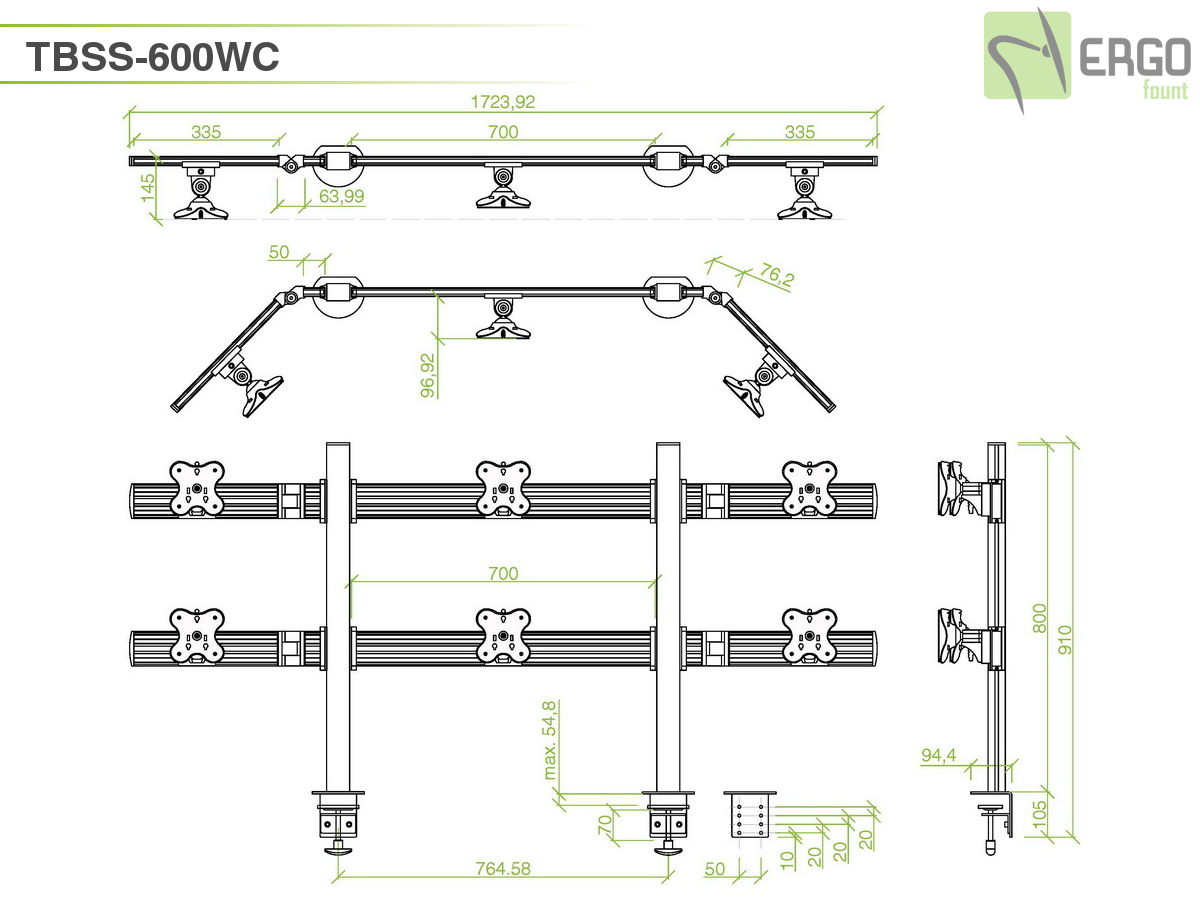 Настольное крепление для 6 мониторов ErgoFount TBSS-600WC