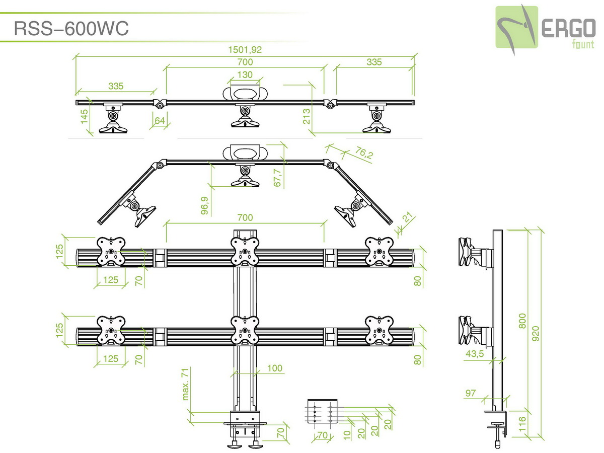Настольное крепление для 6 мониторов ErgoFount RSS-600WC