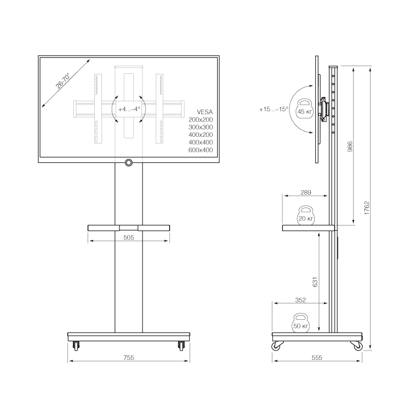 Мобильная стойка для ТВ  Alteza Professional PR-106