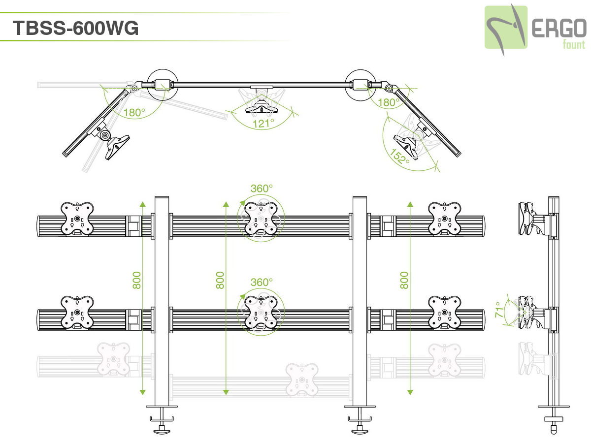 Настольное крепление для 6 мониторов ErgoFount TBSS-600WG