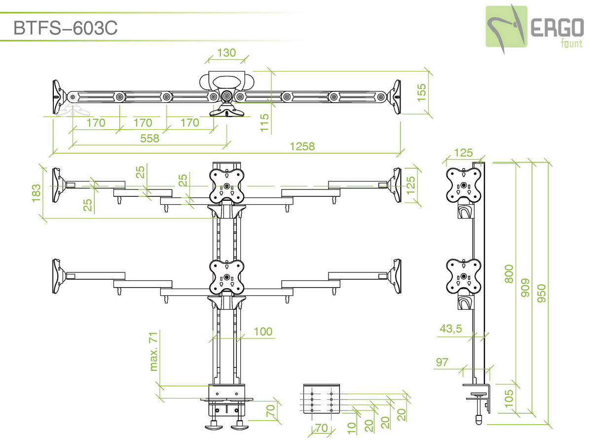 Настольное крепление для 6 мониторов ErgoFount BTFS-603C