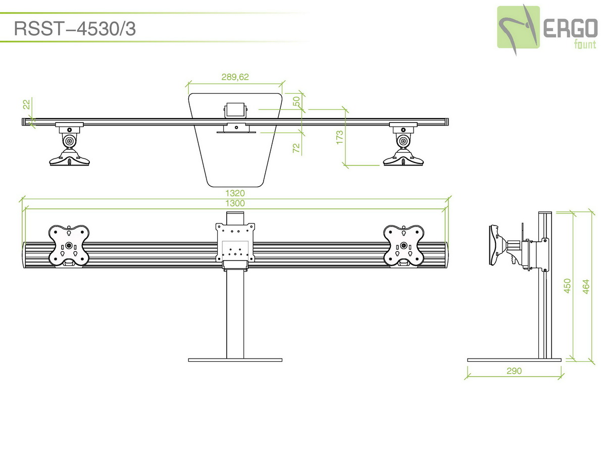 Настольное крепление для 3 мониторов ErgoFount RSST-4530/3