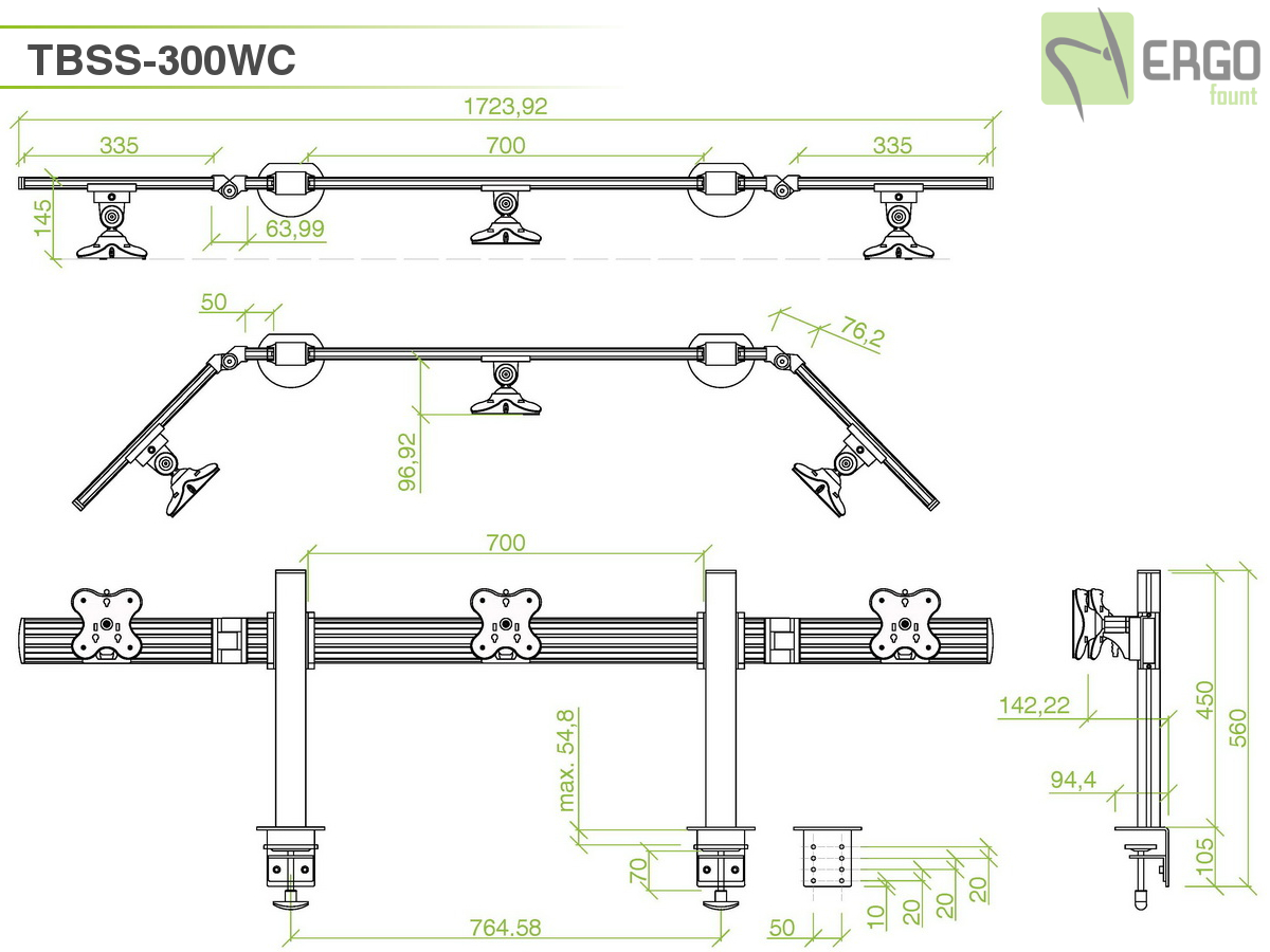 Настольное крепление для 3 мониторов ErgoFount TBSS-300WC