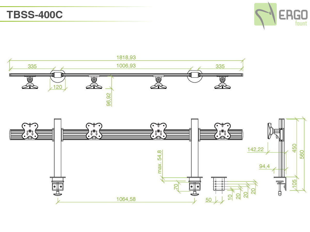 Настольное крепление для 4 мониторов ErgoFount TBSS-400C