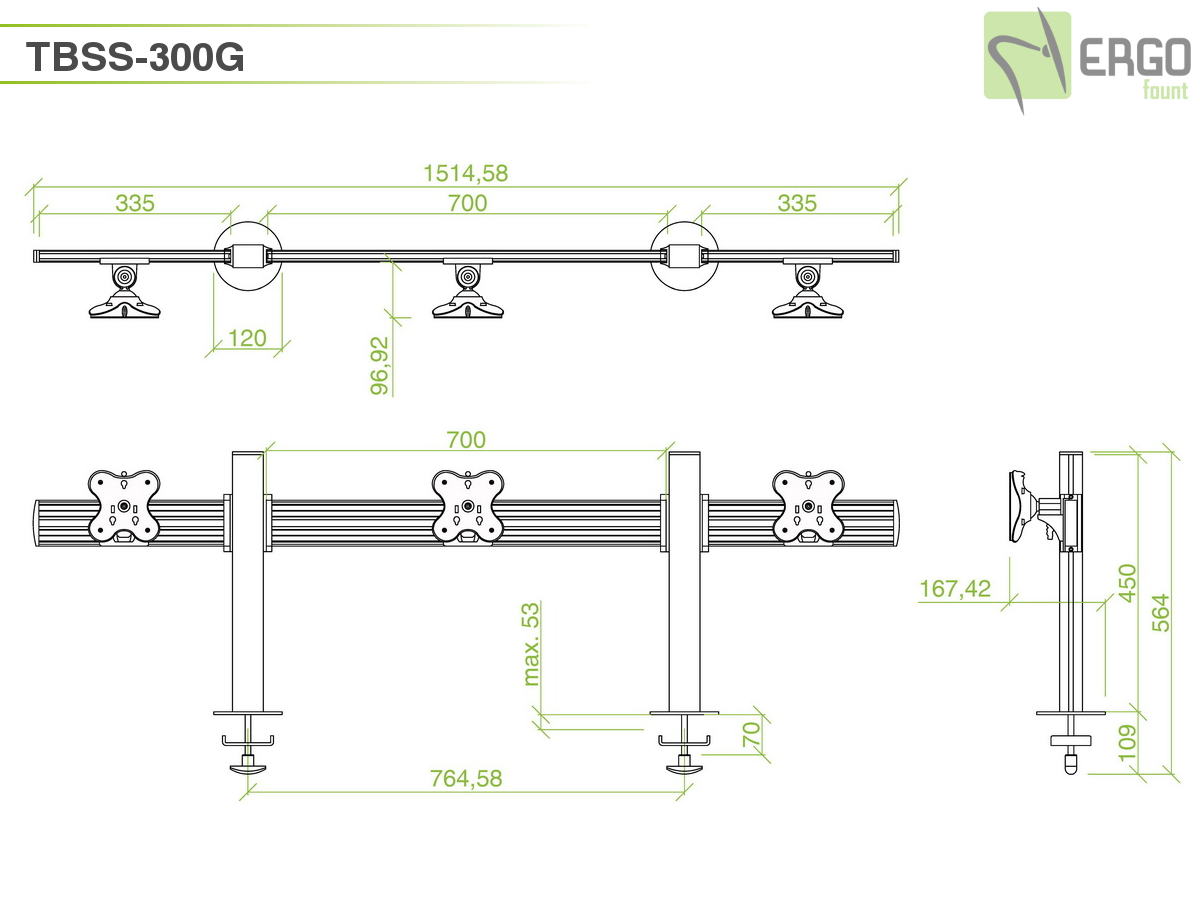 Настольное крепление для 3 мониторов ErgoFount TBSS-300G