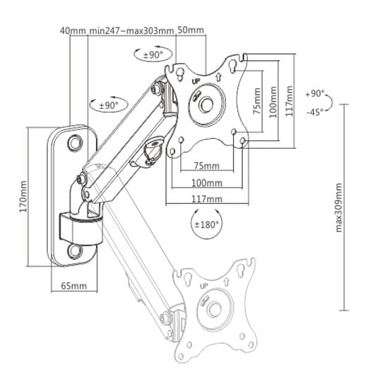 Кронштейн с газлифтом Gembird MA-WA1-01