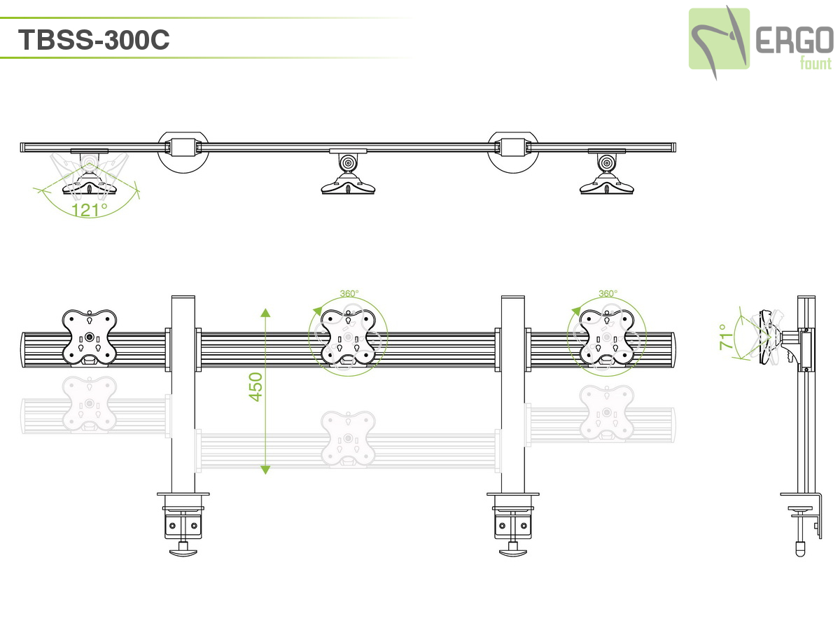 Настольное крепление для 3 мониторов ErgoFount TBSS-300C