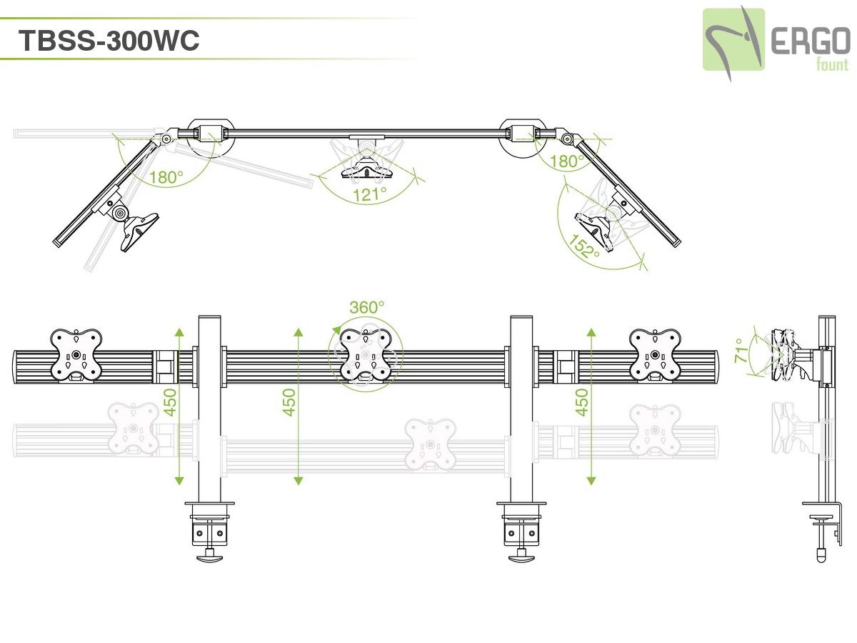 Настольное крепление для 3 мониторов ErgoFount TBSS-300WC