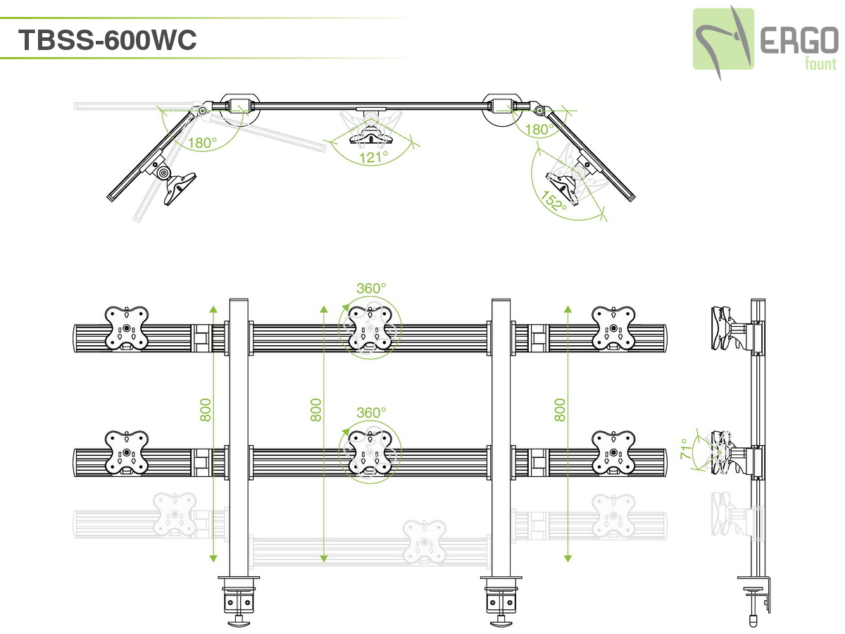 Настольное крепление для 6 мониторов ErgoFount TBSS-600WC