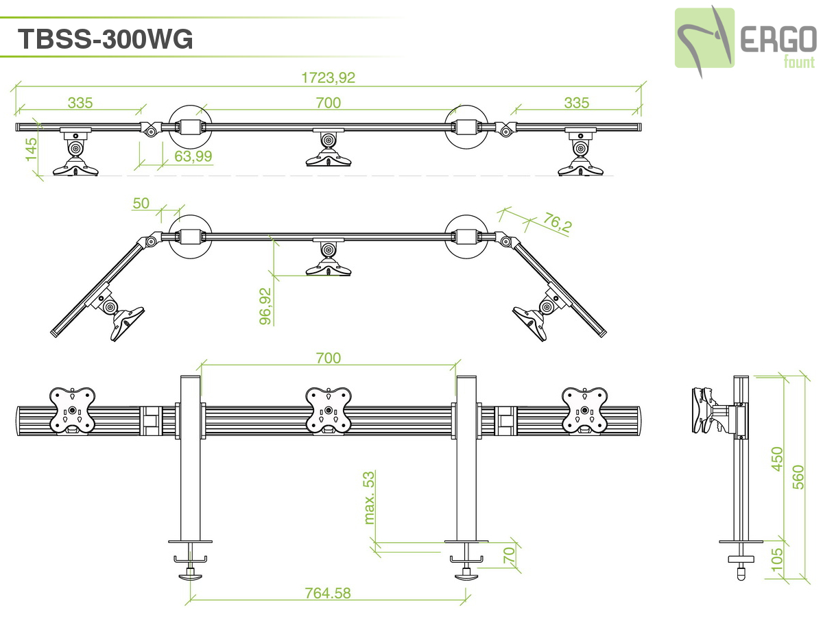 Настольное крепление для 3 мониторов ErgoFount TBSS-300WG