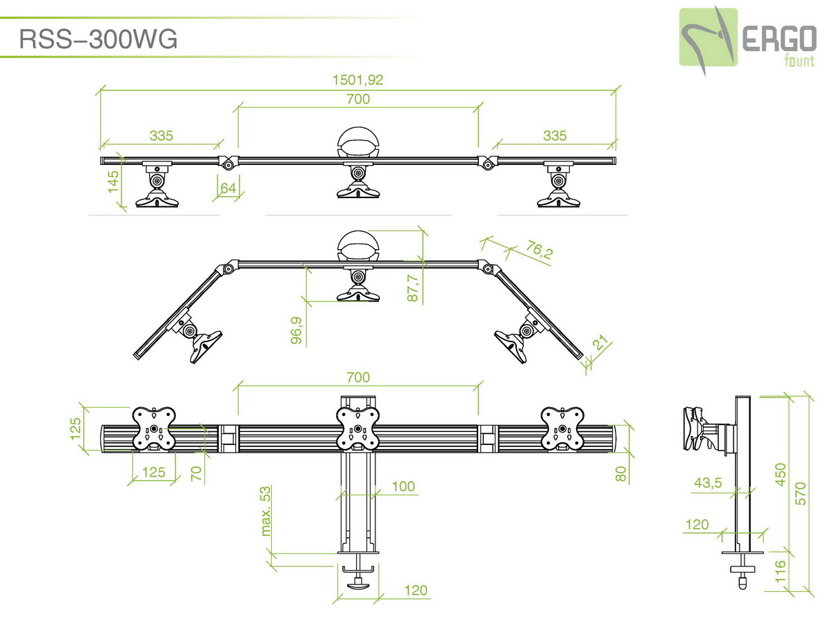 Настольное крепление для 3 мониторов ErgoFount RSS-300WG