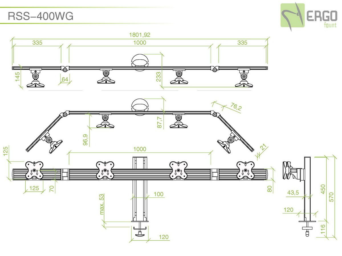Настольное крепление для 4 мониторов ErgoFount RSS-400WG
