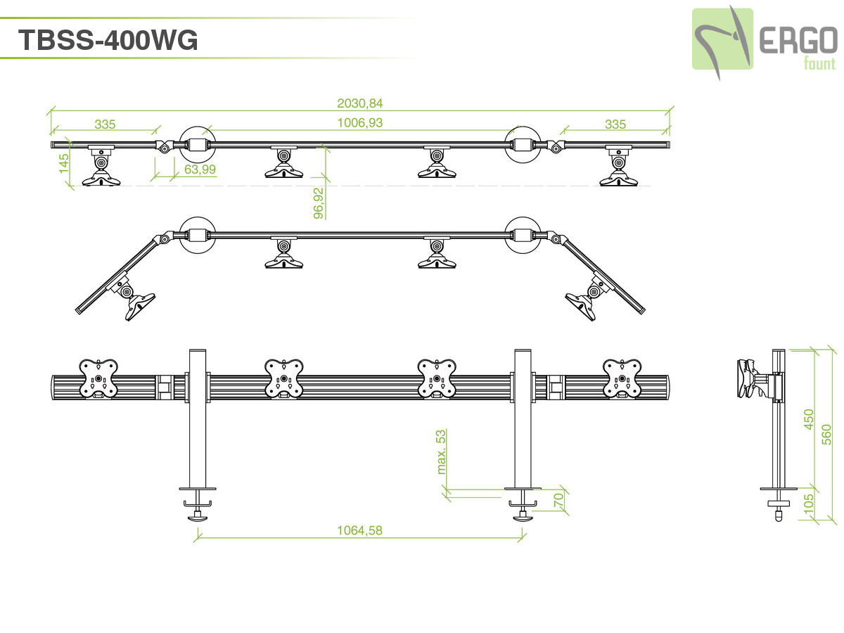 Настольное крепление для 4 мониторов ErgoFount TBSS-400WG