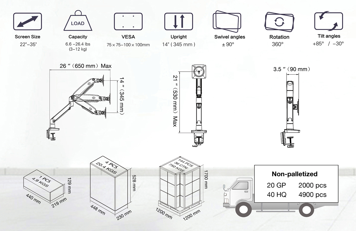 Настольный кронштейн для монитора NB F100A белый