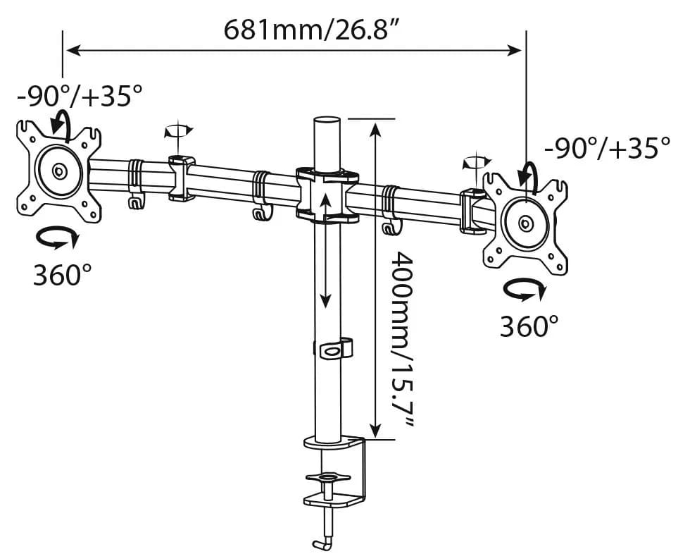 Кронштейн на 2 монитора Cactus CS-VM-D29-BK