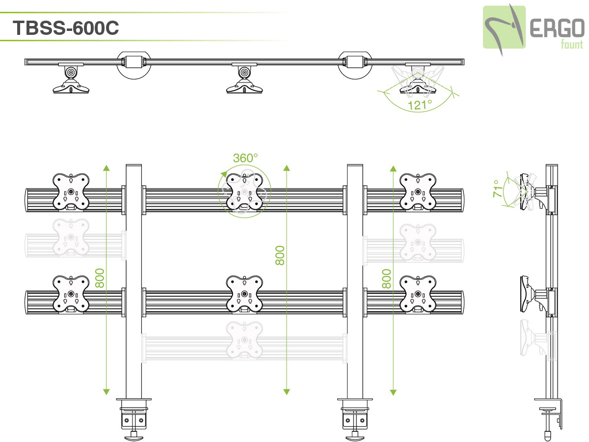 Настольное крепление для 6 мониторов ErgoFount TBSS-600C