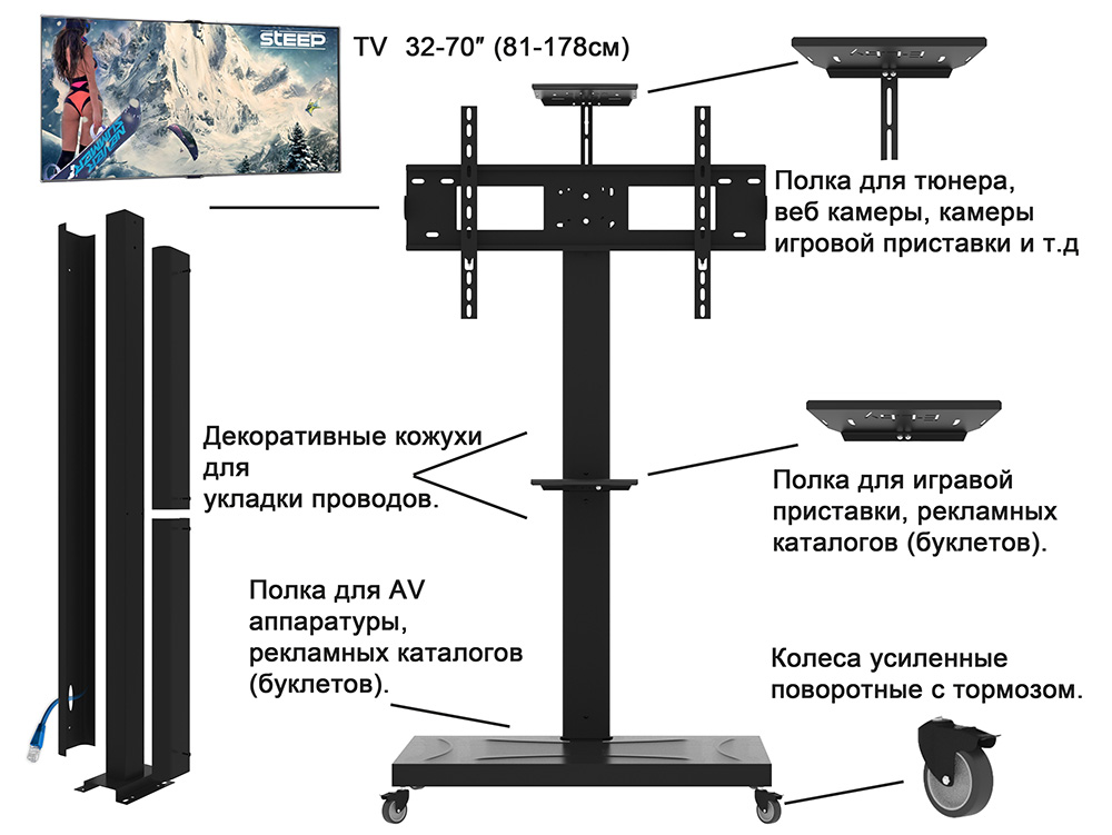 мобильный стенд для ТВ ElectricLight МСТ-2